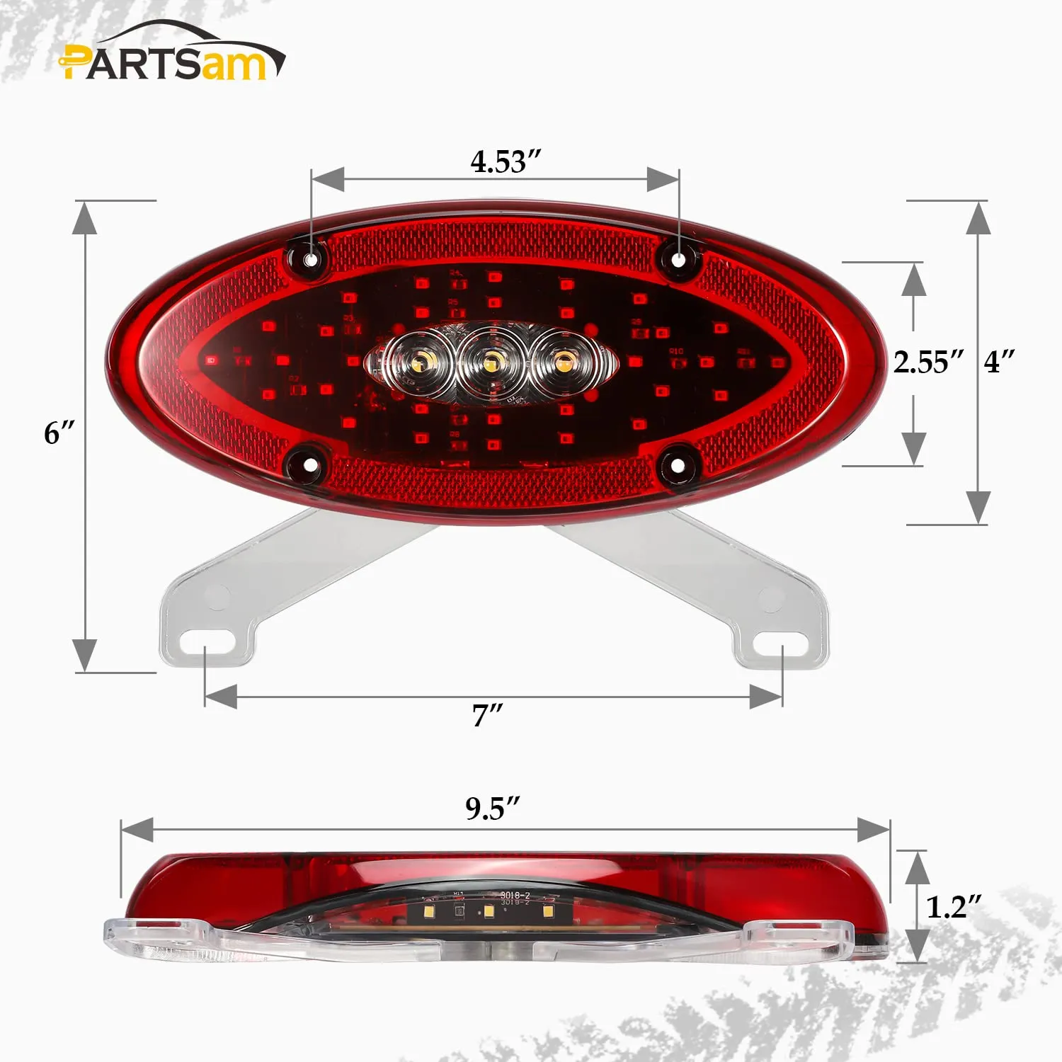 Partsam Pair 9.5" Red Led Oval Combination RV Tail Lights