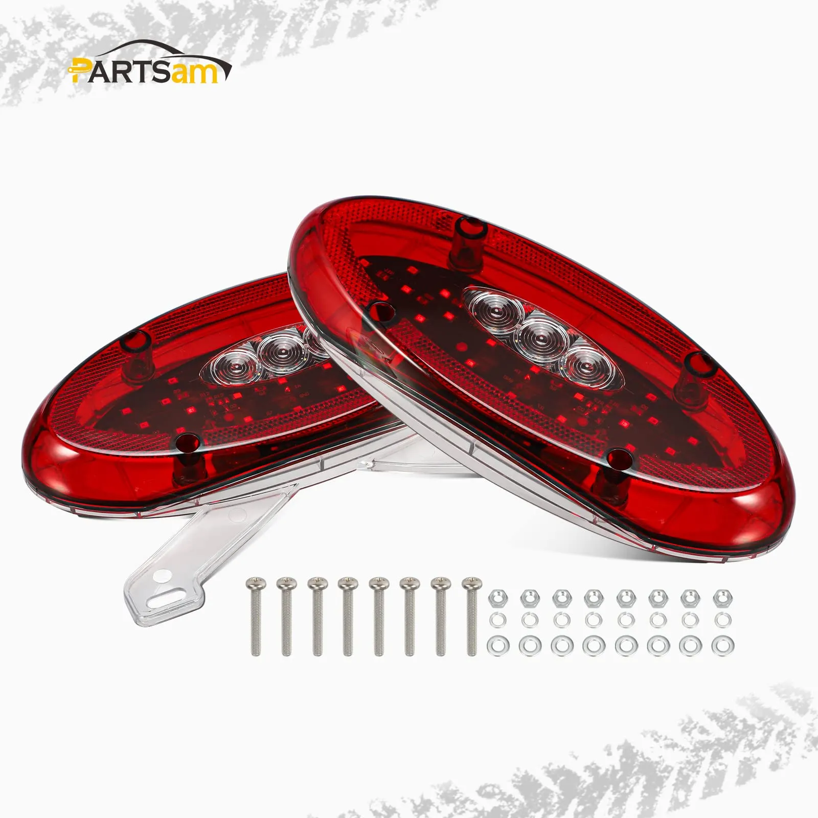 Partsam Pair 9.5" Red Led Oval Combination RV Tail Lights