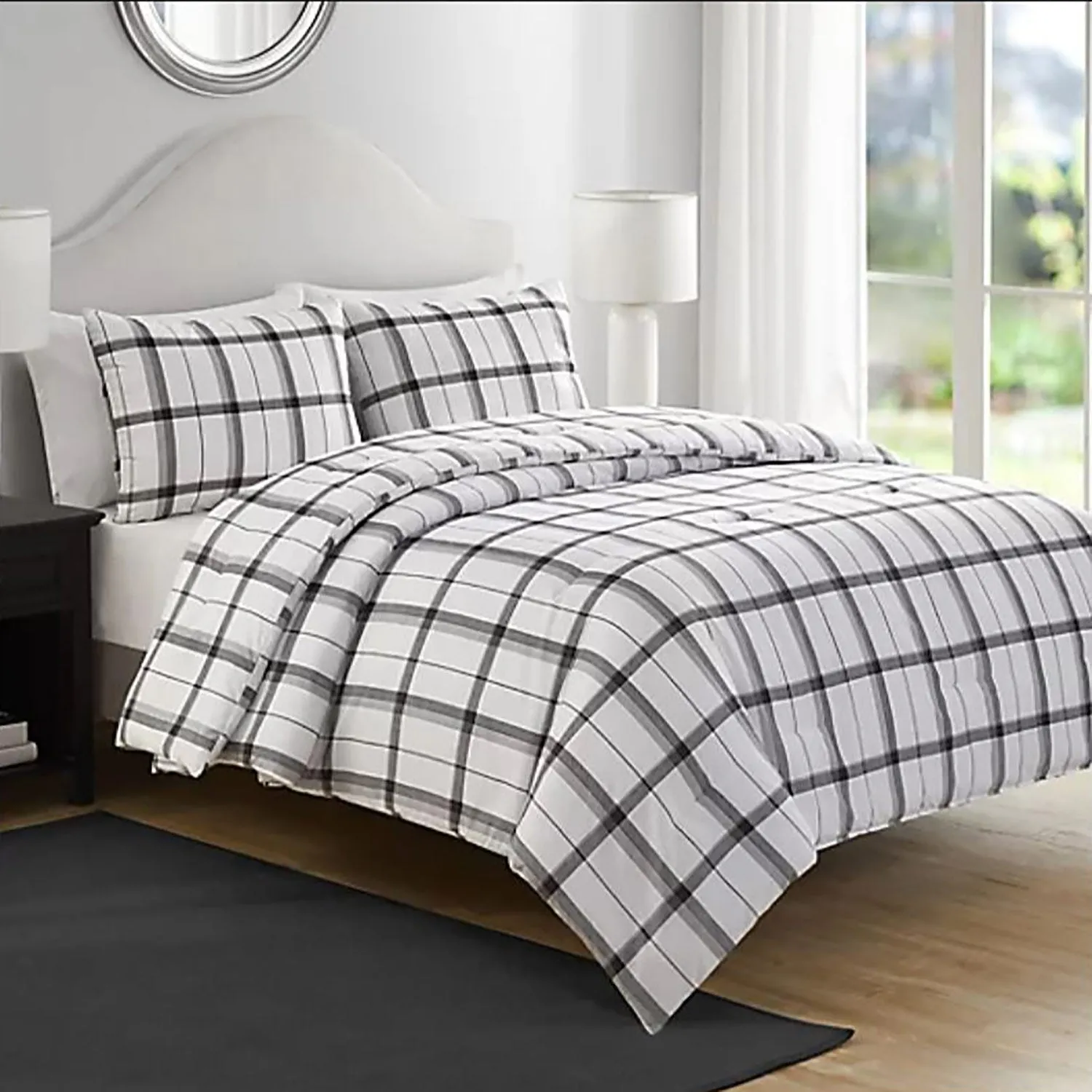 Perry Ellis Ivy Plaid Comforter Set, King, Grey