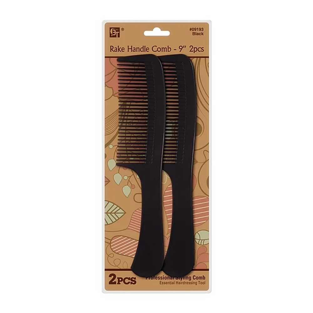 PLASTIC COMB SET RAKE HANDLE COMB 2 PCS 9" (BLACK)