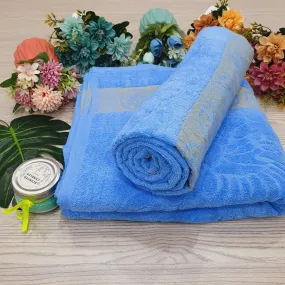 Premium Blue Large Towel with Golden Floral design - One Towel