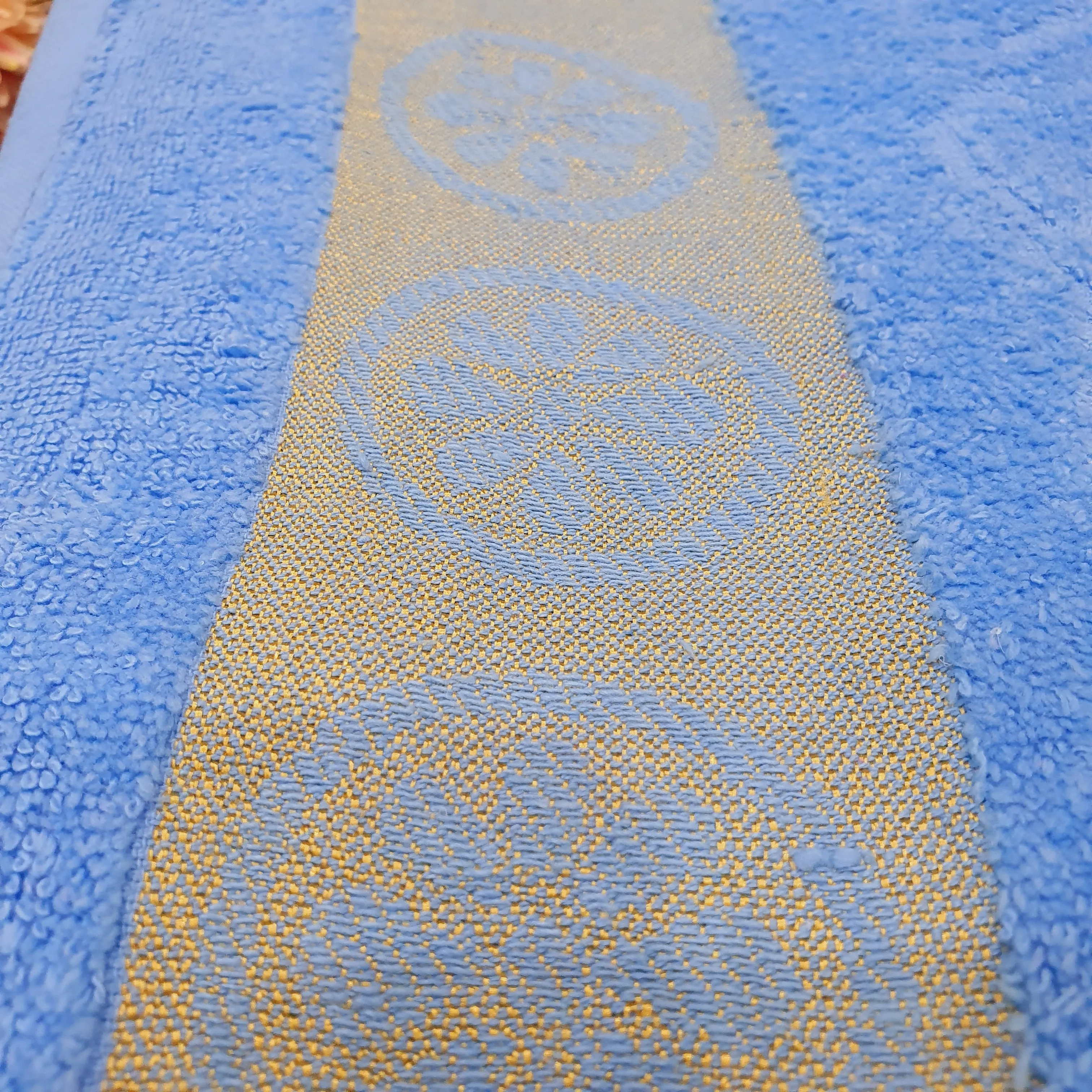 Premium Blue Large Towel with Golden Floral design - One Towel