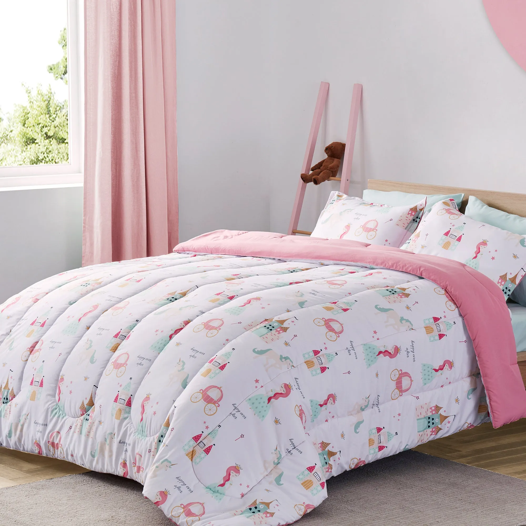 Princess Castle Kids Printed Comforter Set White/Pink