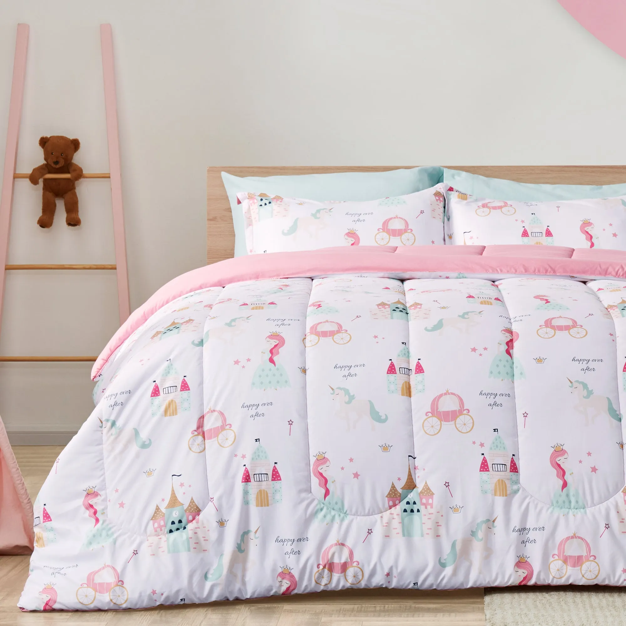 Princess Castle Kids Printed Comforter Set White/Pink