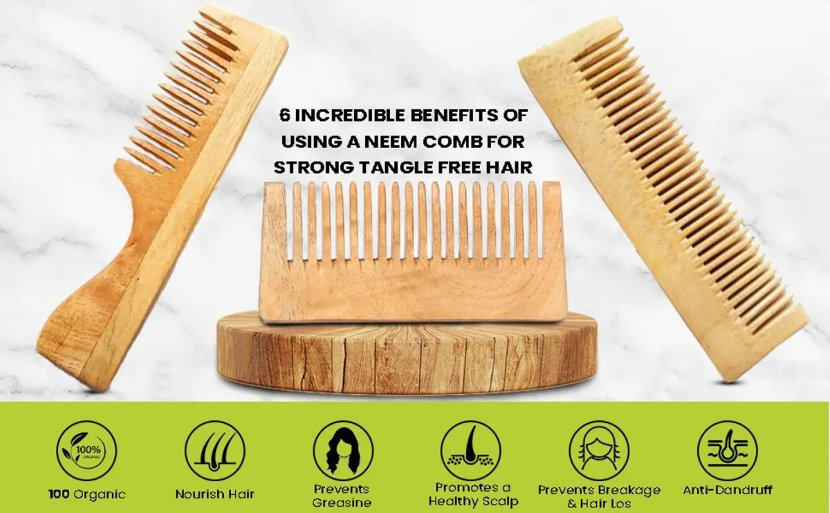 Pure Kacchi Neem Wood Comb Pack Combo -03 (Pack of 2)