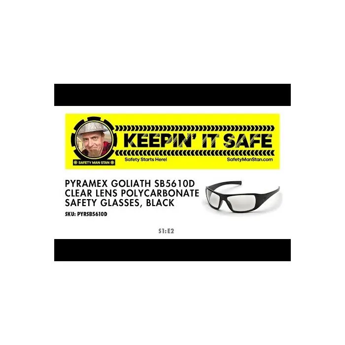 Pyramex SB5610D Goliath Safety Glasses, Black Frame, Clear Lens, 1 Each