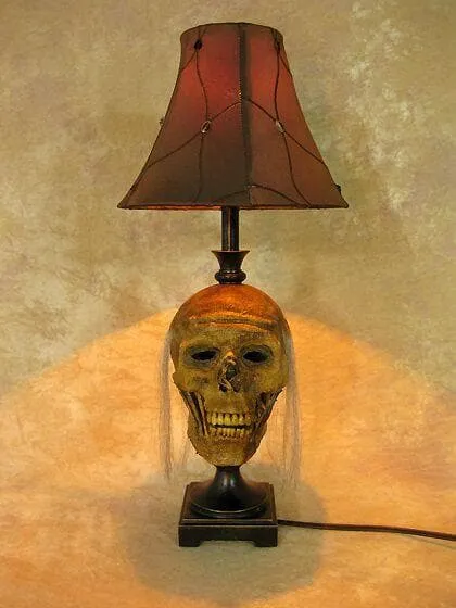 "Desk Lamp with Life-size Corpse Head and Antique Shade" Haunted House Lighting