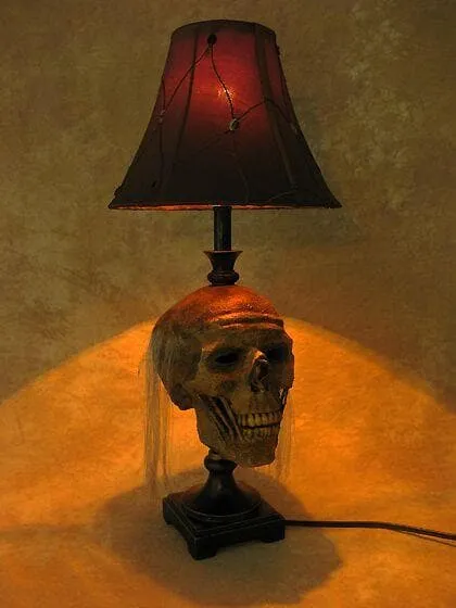 "Desk Lamp with Life-size Corpse Head and Antique Shade" Haunted House Lighting