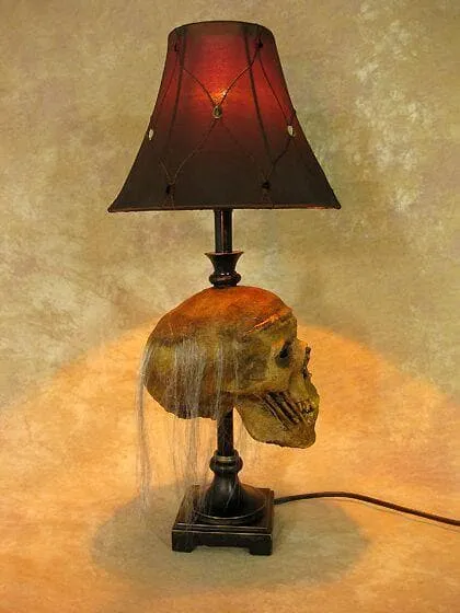 "Desk Lamp with Life-size Corpse Head and Antique Shade" Haunted House Lighting