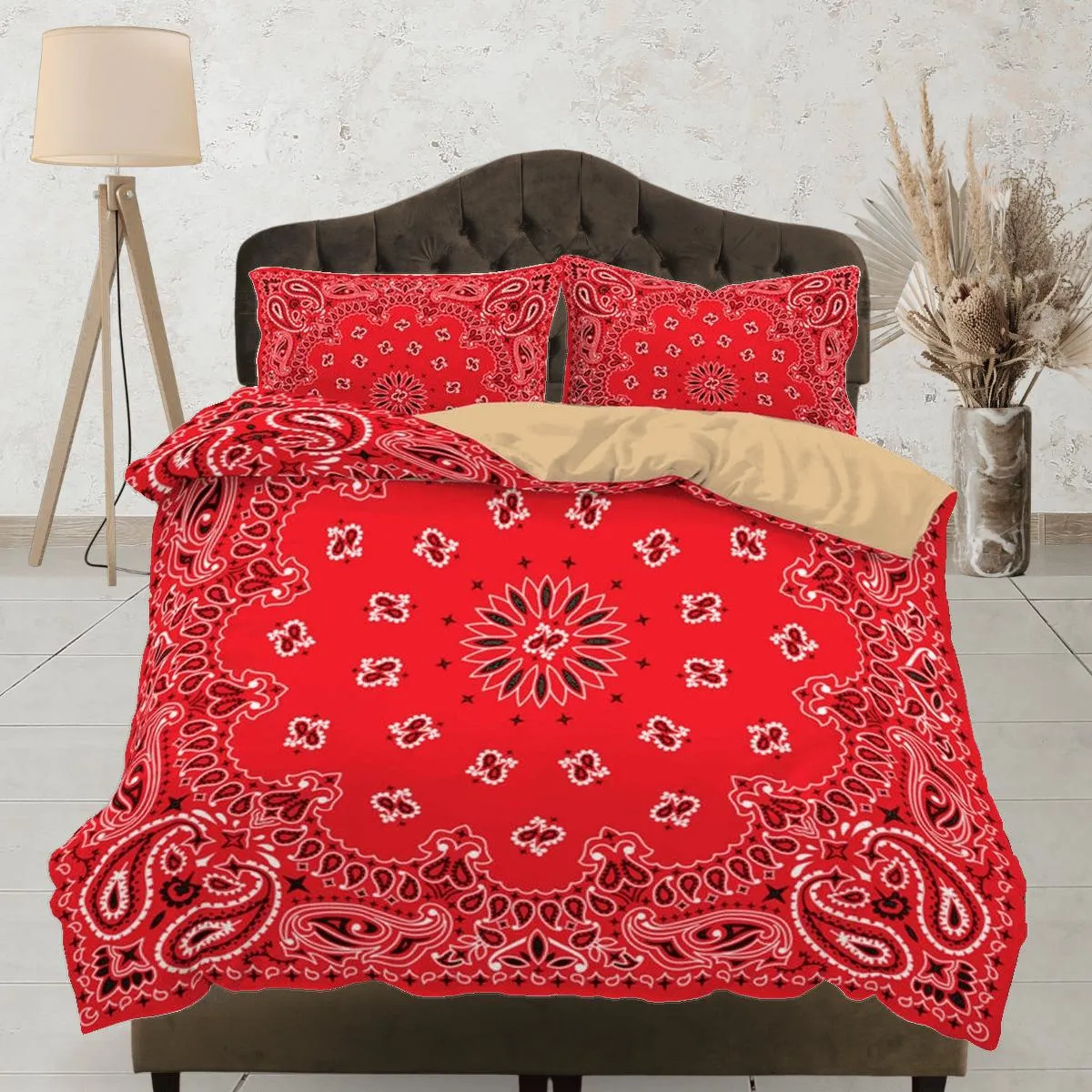 Red Paisley Bandana Inspired Duvet Cover Set Bedspread, Dorm Bedding & Pillowcase