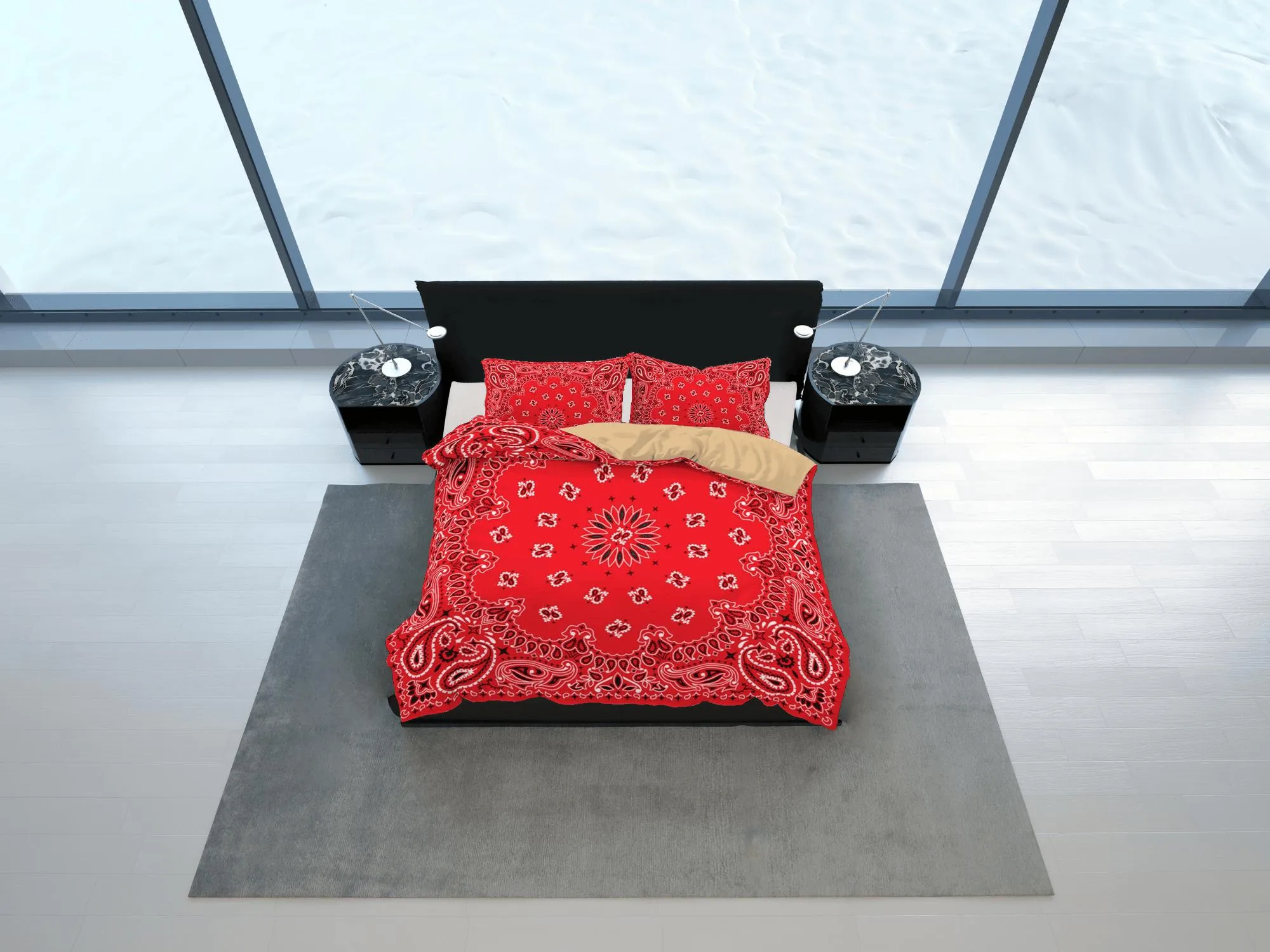 Red Paisley Bandana Inspired Duvet Cover Set Bedspread, Dorm Bedding & Pillowcase