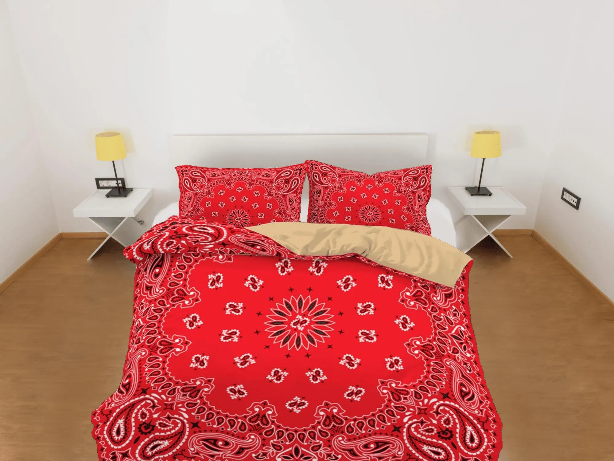 Red Paisley Bandana Inspired Duvet Cover Set Bedspread, Dorm Bedding & Pillowcase