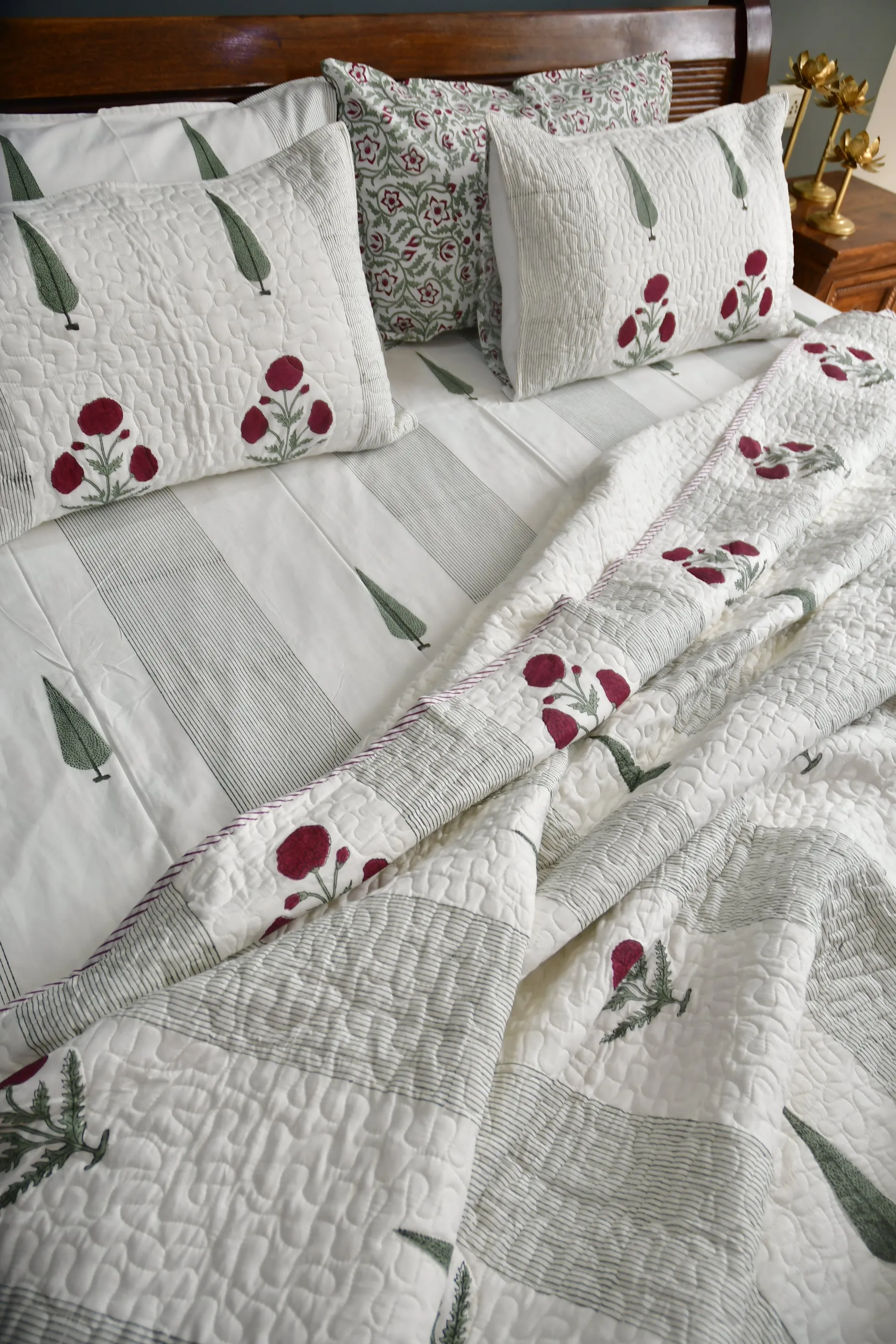 Red Poppy Bedding set : Premium Hand Block Cotton