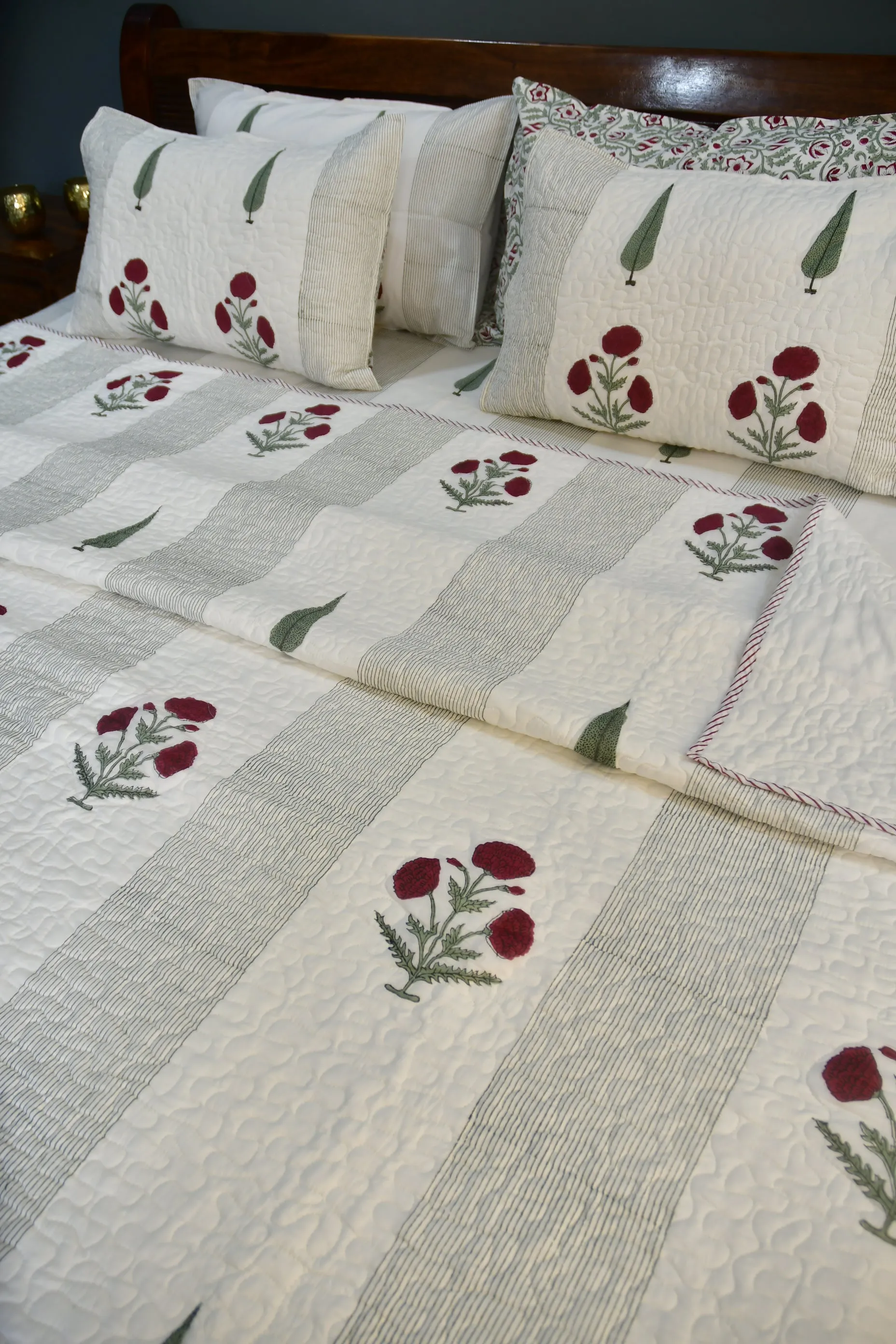 Red Poppy Bedding set : Premium Hand Block Cotton