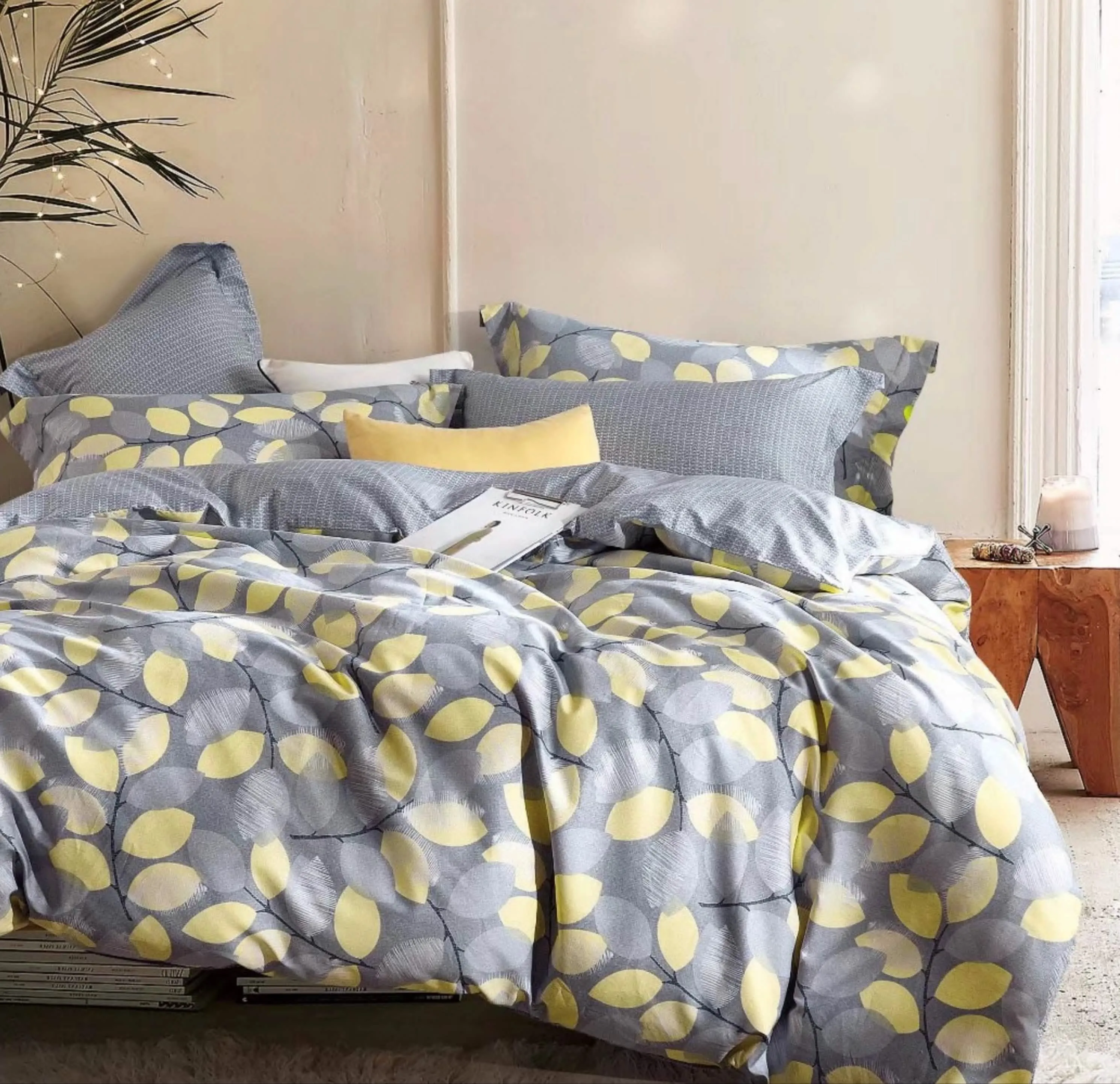 Reversible Floral Comforter Set in Elegant Gray and Yellow for All Seasons