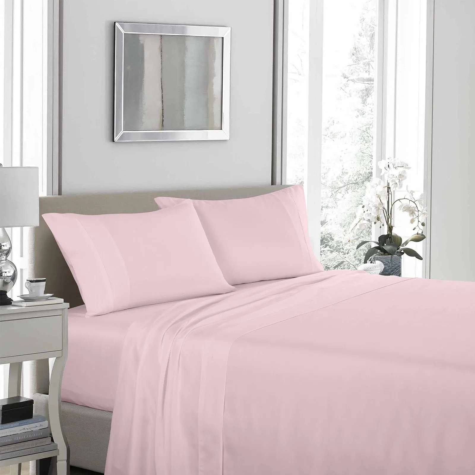 Royal Comfort 1200 Thread Count Sheet Set 4 Piece Ultra Soft Satin Weave Finish King Soft Pink