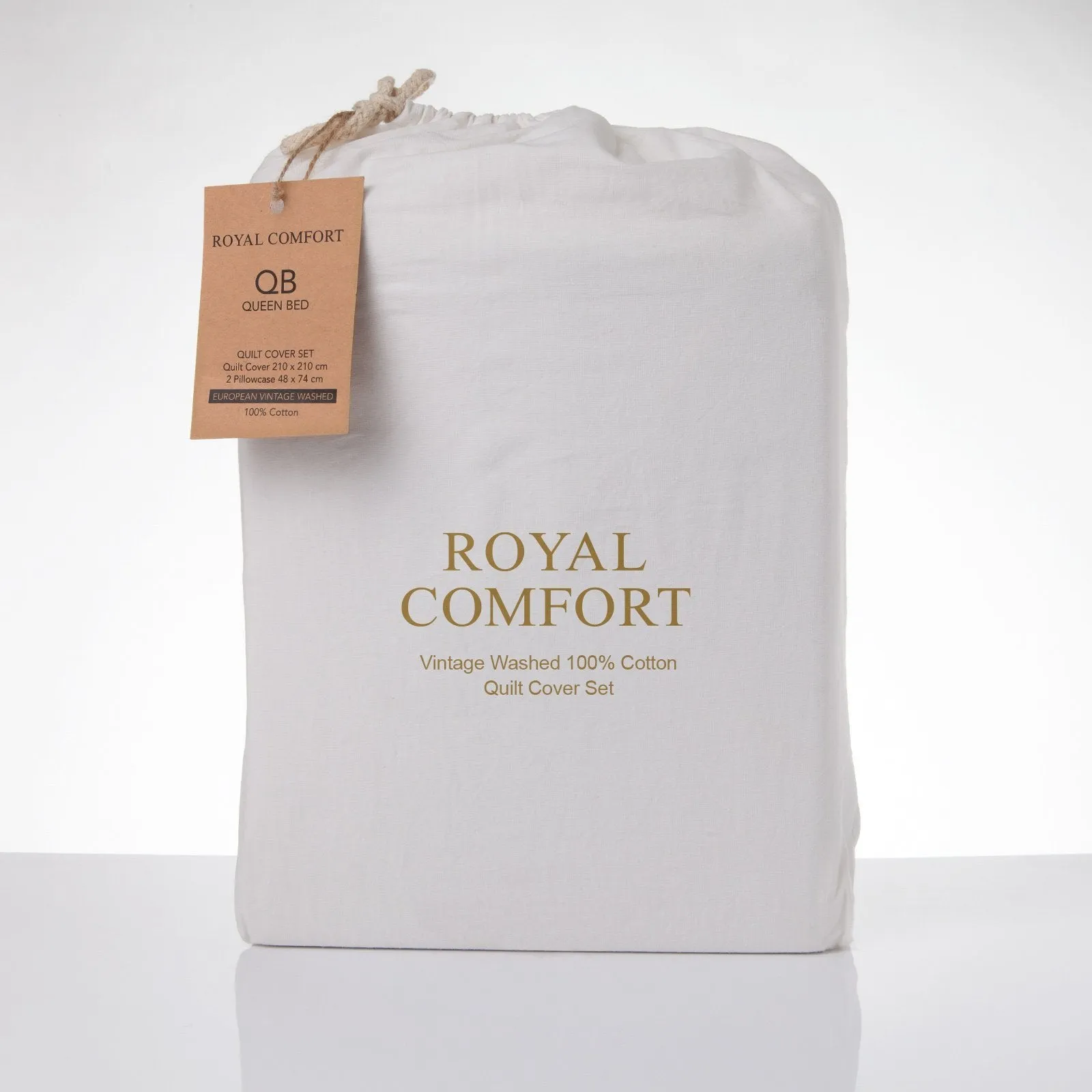 Royal Comfort Vintage Washed 100% Cotton Quilt Cover Set Bedding Ultra Soft Double White