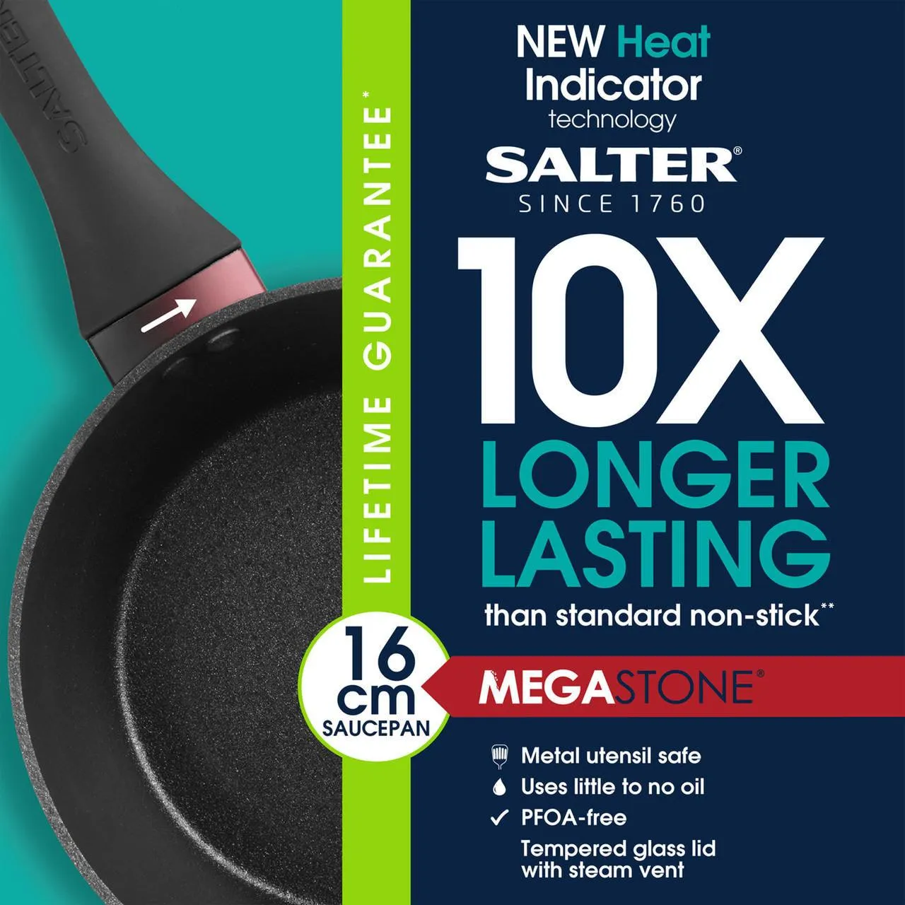 Salter Thermo Collar Non Stick Saucepan with Glass Lid | 16cm