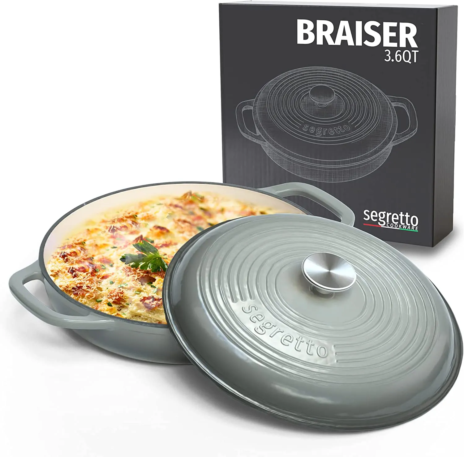 Segretto Braiser Pan | 3.6 Quarts | Gray