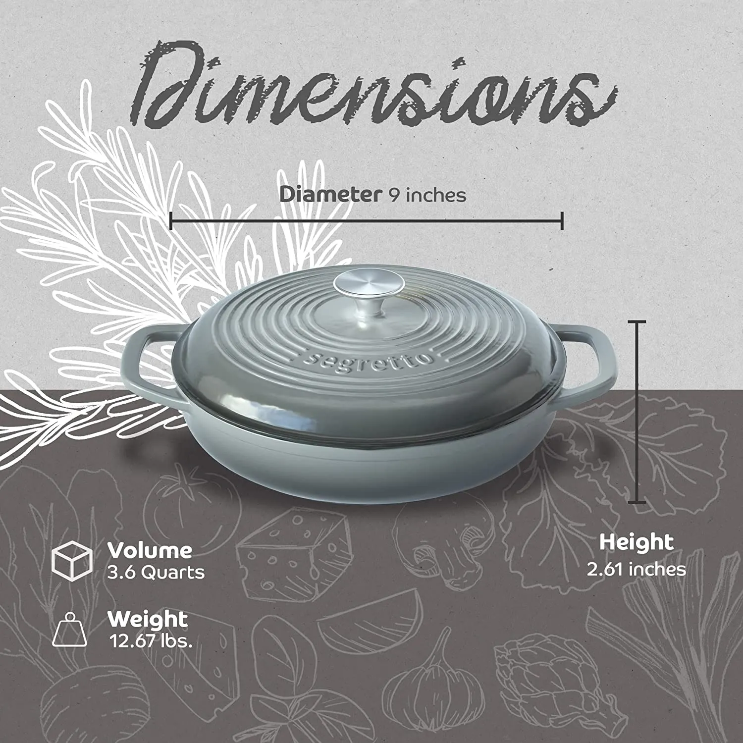 Segretto Braiser Pan | 3.6 Quarts | Gray