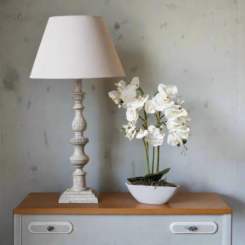 SET OF 2 FRENCH STYLE WASHED WHITE LAMP WITH SHADE