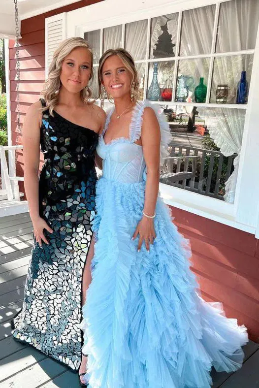 Sky Blue New Style Long Prom Dress, A Line Puffy Sleeveless Party Dresses UQP0213