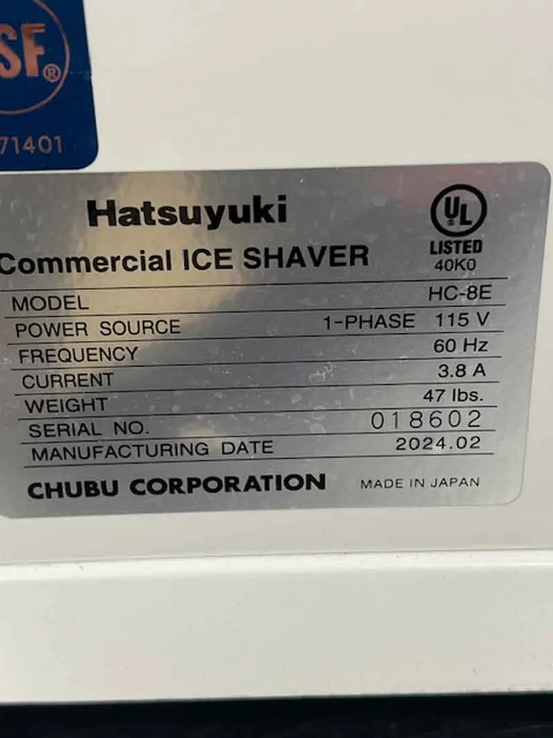 Slightly Used Hatsuyuki HC-8E Ice Shaver, 2024 model