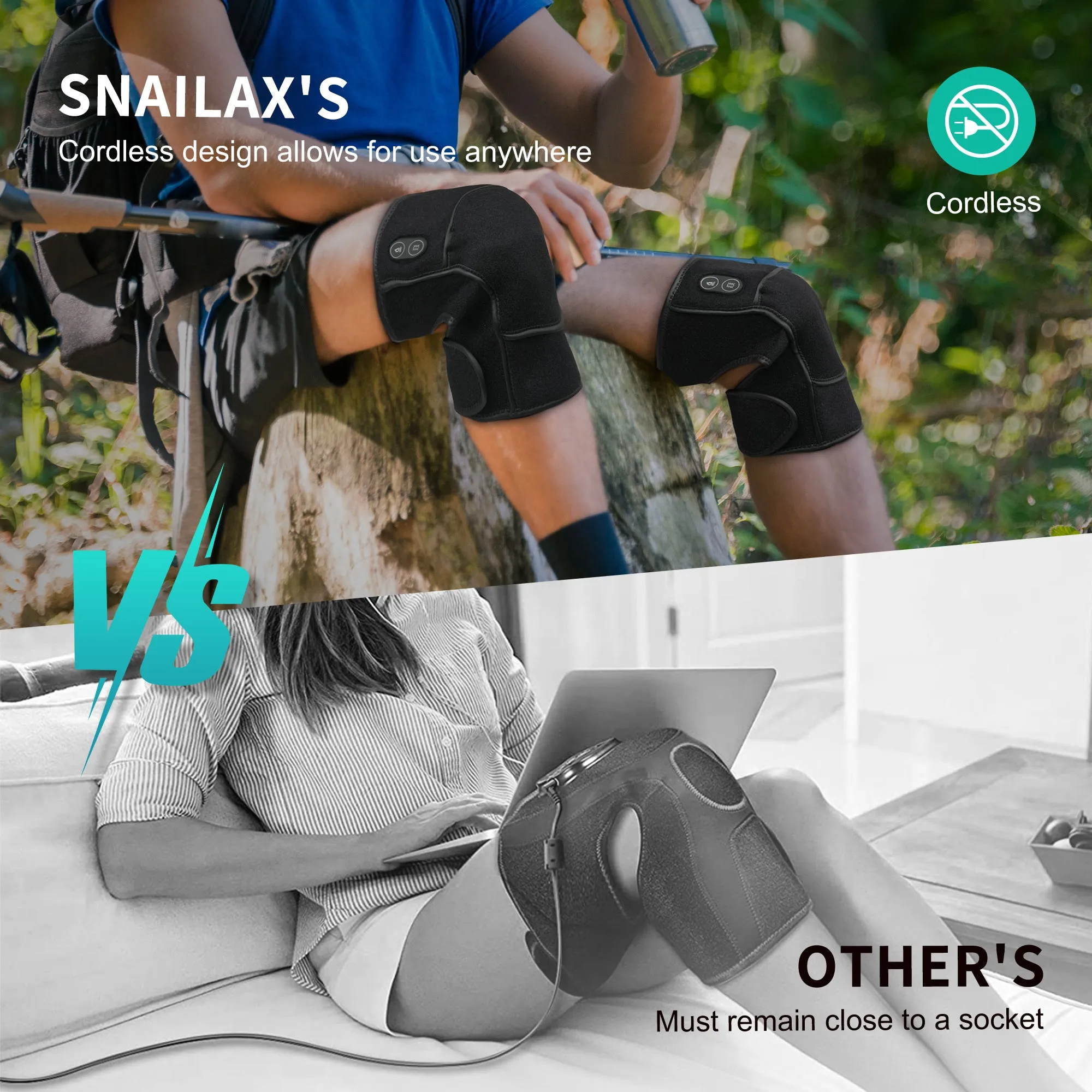 Snailax Cordless Graphene Vibration Knee Massager with 5 Adjustable Heat & 7 Intensities - 536