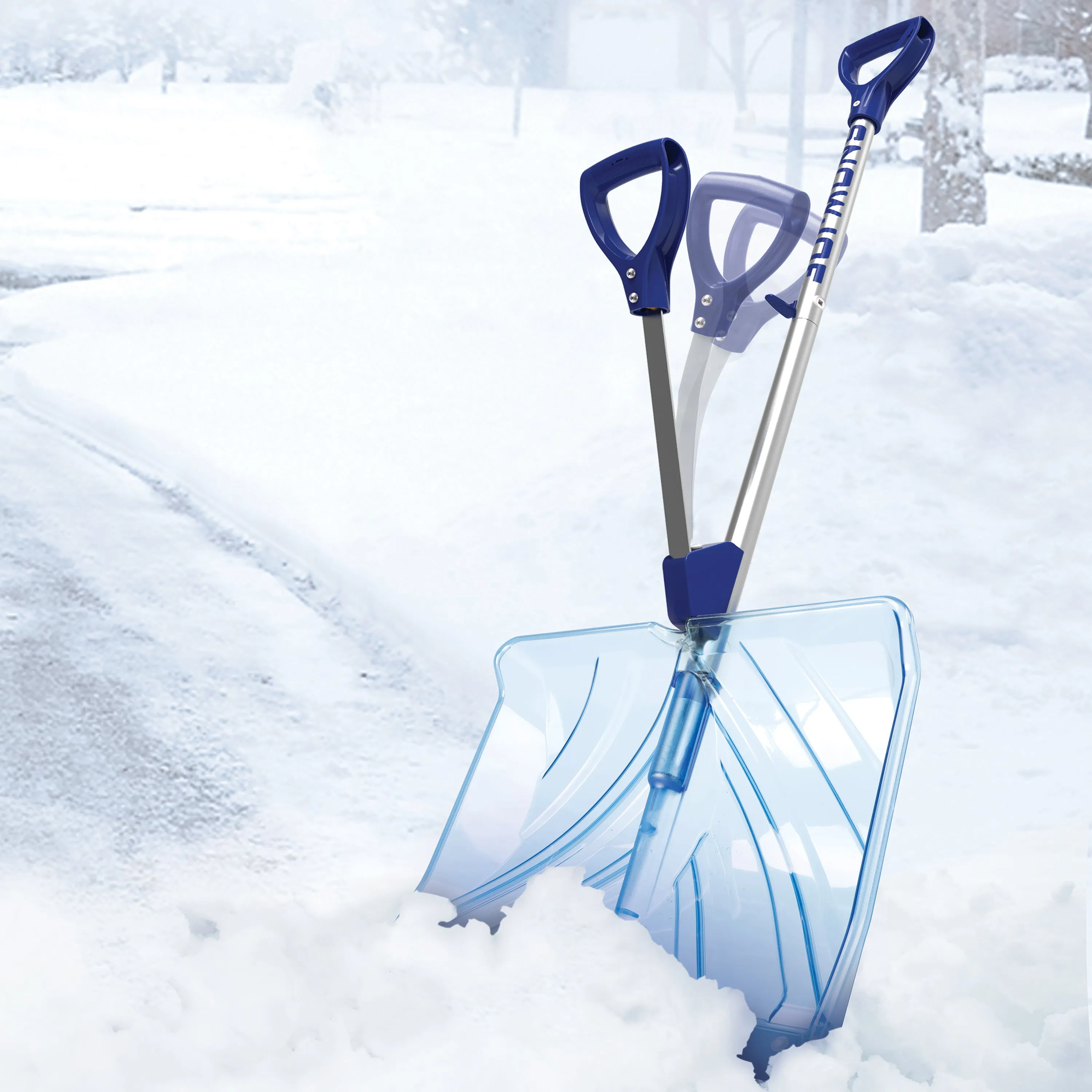 Snow Joe Shovelution SJ-SHLV02 18-IN Strain-Reducing Indestructible Shatter Resistant Polycarbonate Snow Shovel w/ Spring Assisted Handle