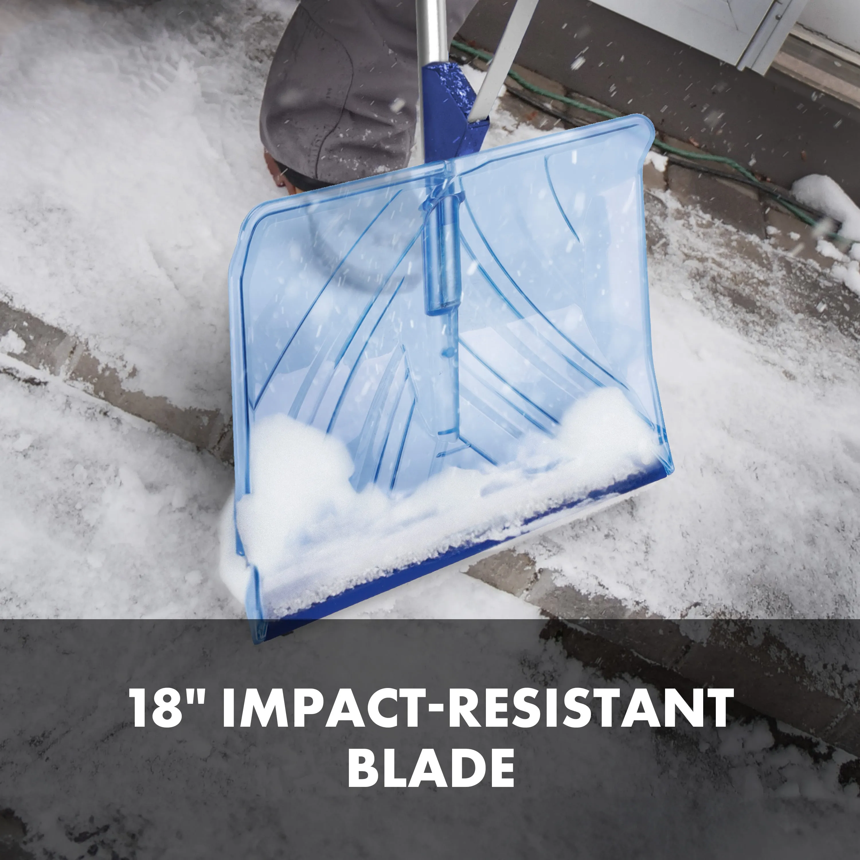 Snow Joe Shovelution SJ-SHLV02 18-IN Strain-Reducing Indestructible Shatter Resistant Polycarbonate Snow Shovel w/ Spring Assisted Handle