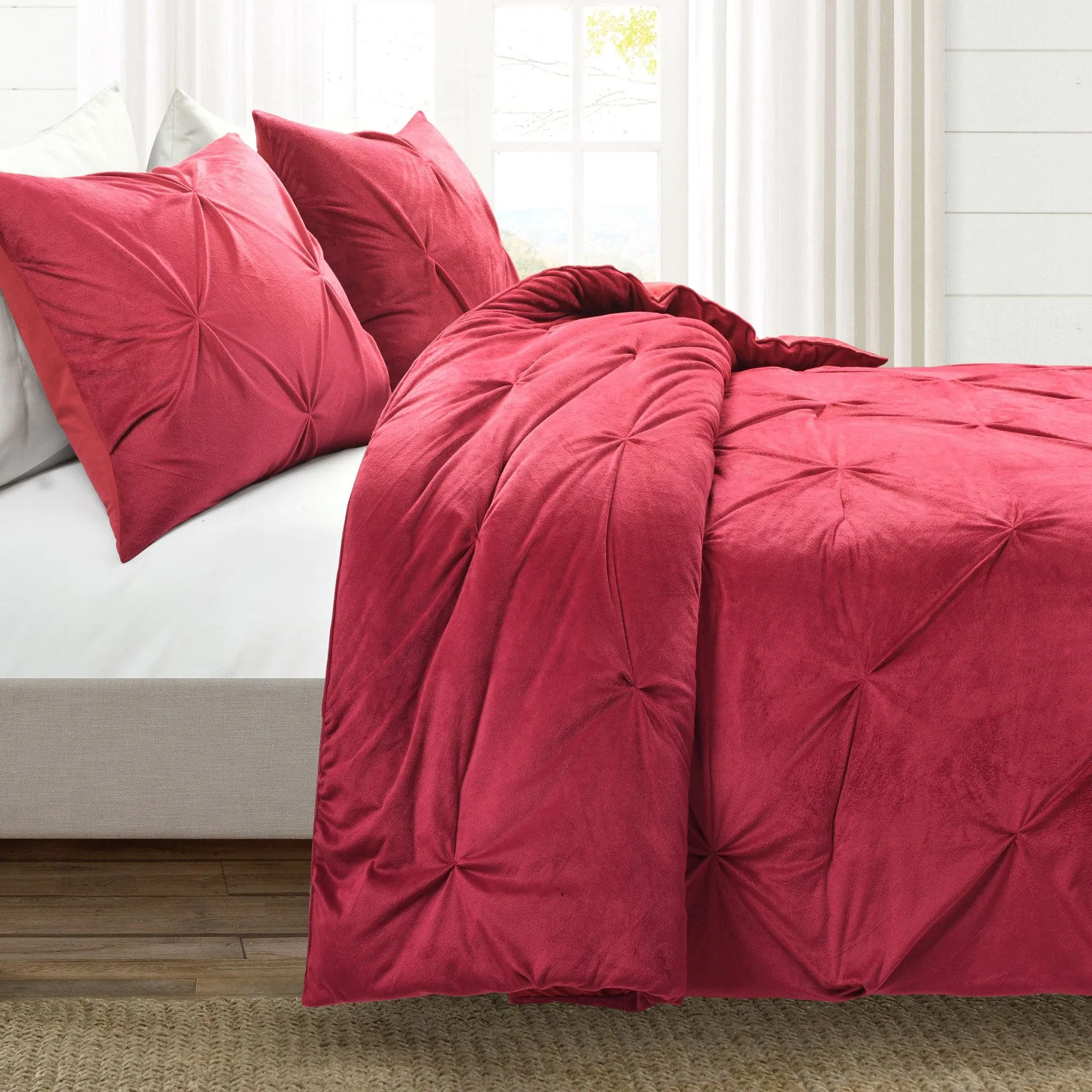 Soft Velvet Diamond Pintuck Oversized Comforter 3 Piece Set