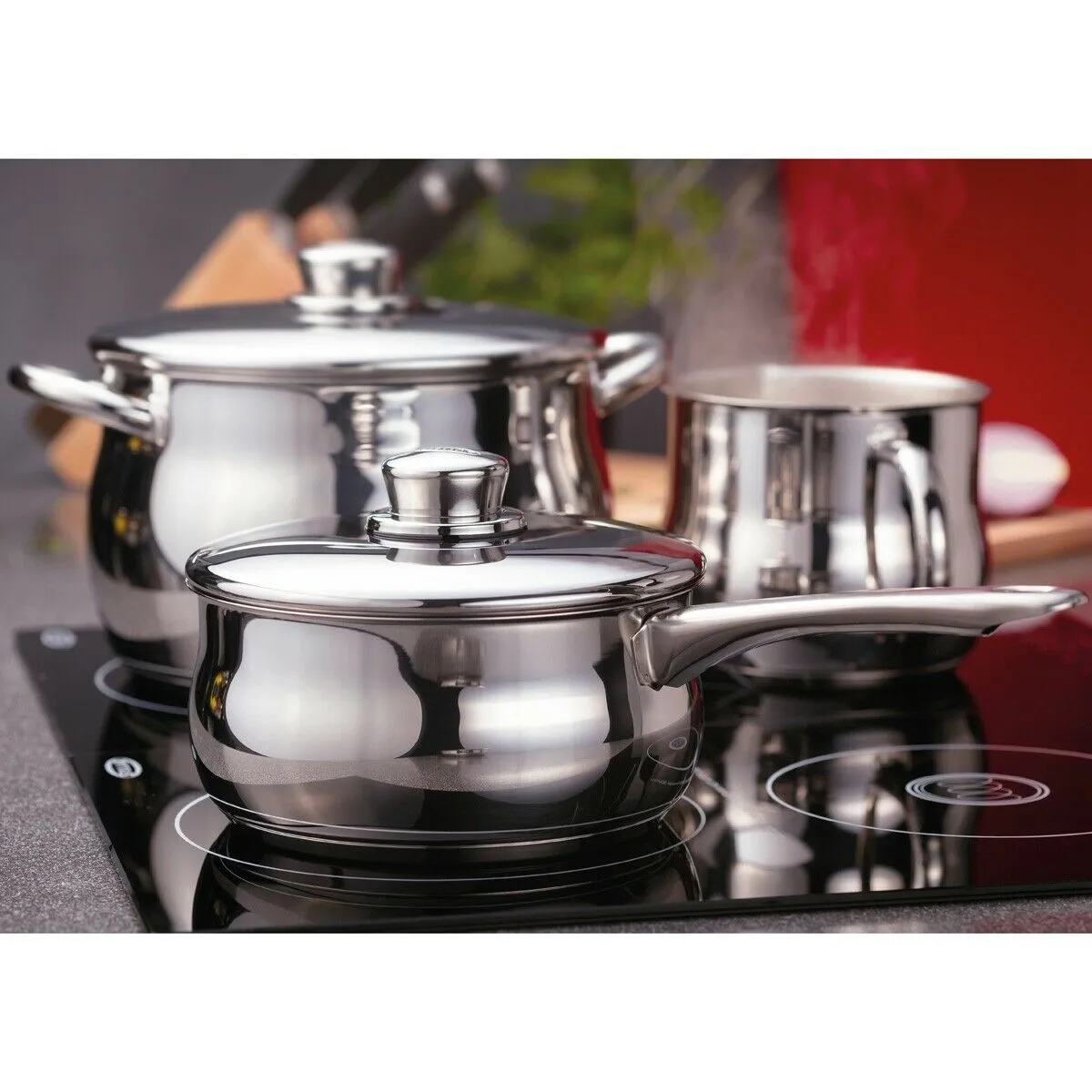 Stellar 1000 9 Piece Stainless Steel Saucepan Set S1F2 Induction Safe