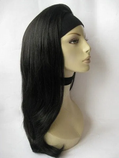 Straight black hairpiece (3/4 wig), long and layered: Raven