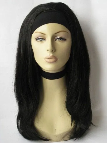 Straight black hairpiece (3/4 wig), long and layered: Raven