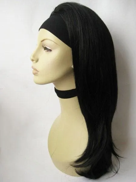 Straight black hairpiece (3/4 wig), long and layered: Raven