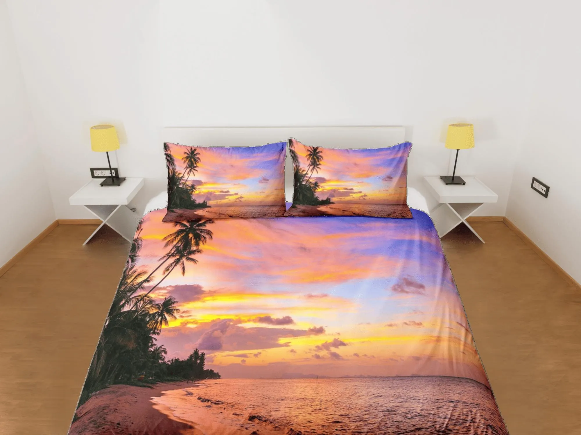 Sunset colors coastal grandma duvet cover nautical bedding set full queen king, aesthetic beach room decor, ocean lover gift seaman