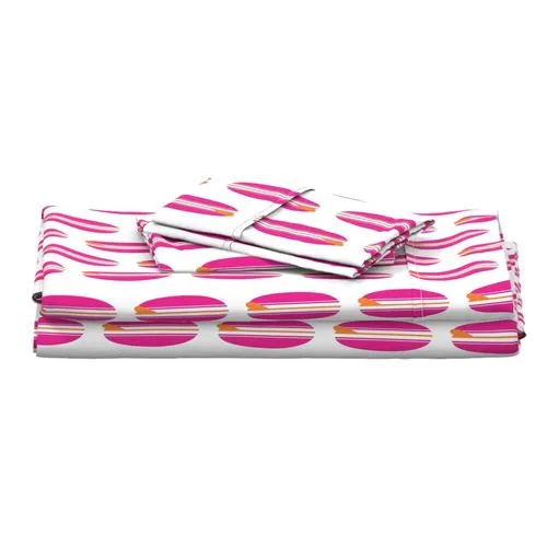 Surfer Girl Pink and Juicy Orange Classic Surfboards Sheet Set from Surfer Bedding™️ Medium Scale