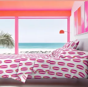 Surfer Girl Pink and Juicy Orange Classic Surfboards Sheet Set from Surfer Bedding™️ Medium Scale