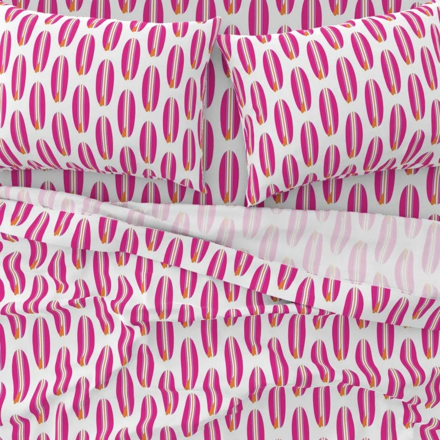 Surfer Girl Pink and Juicy Orange Classic Surfboards Sheet Set from Surfer Bedding™️ Medium Scale