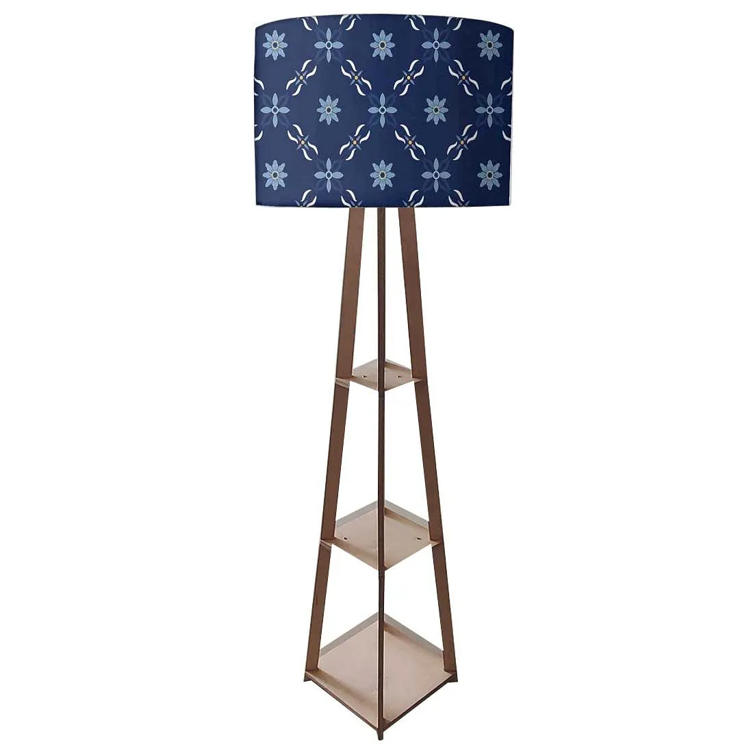 Tall Wooden Floor Lamp Light for Living Room - Floral Pattern