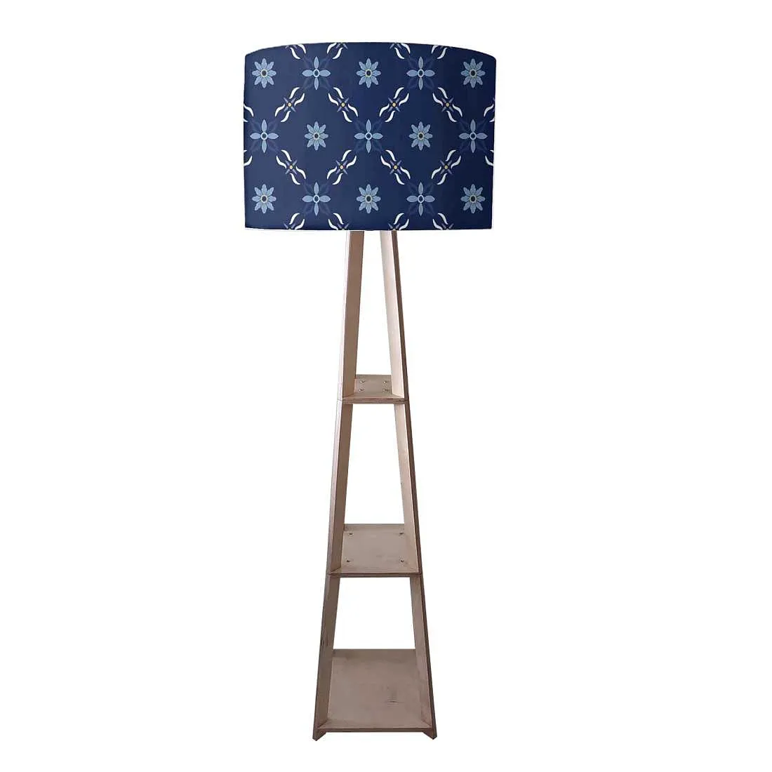 Tall Wooden Floor Lamp Light for Living Room - Floral Pattern