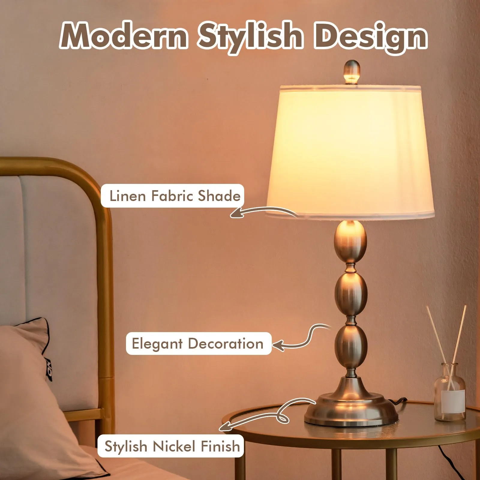 Tangkula 3-Piece Lamp Set, Floor Lamp and Table Lamp Combo Set with Metal Base and Fabric Shades