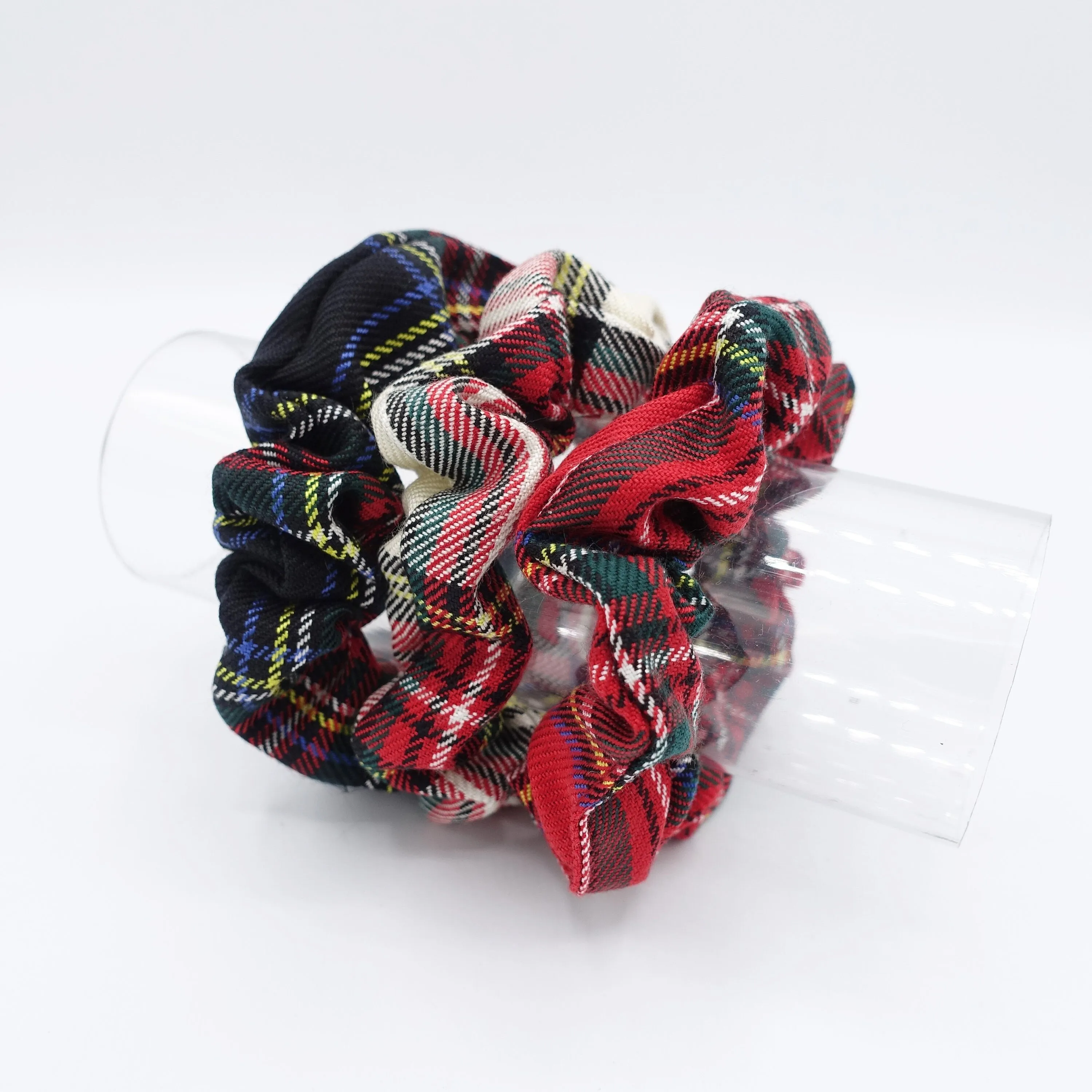 tartan scrunchies set, A set of 3 Tartan scrunchies, check scrunchies hair ties for women