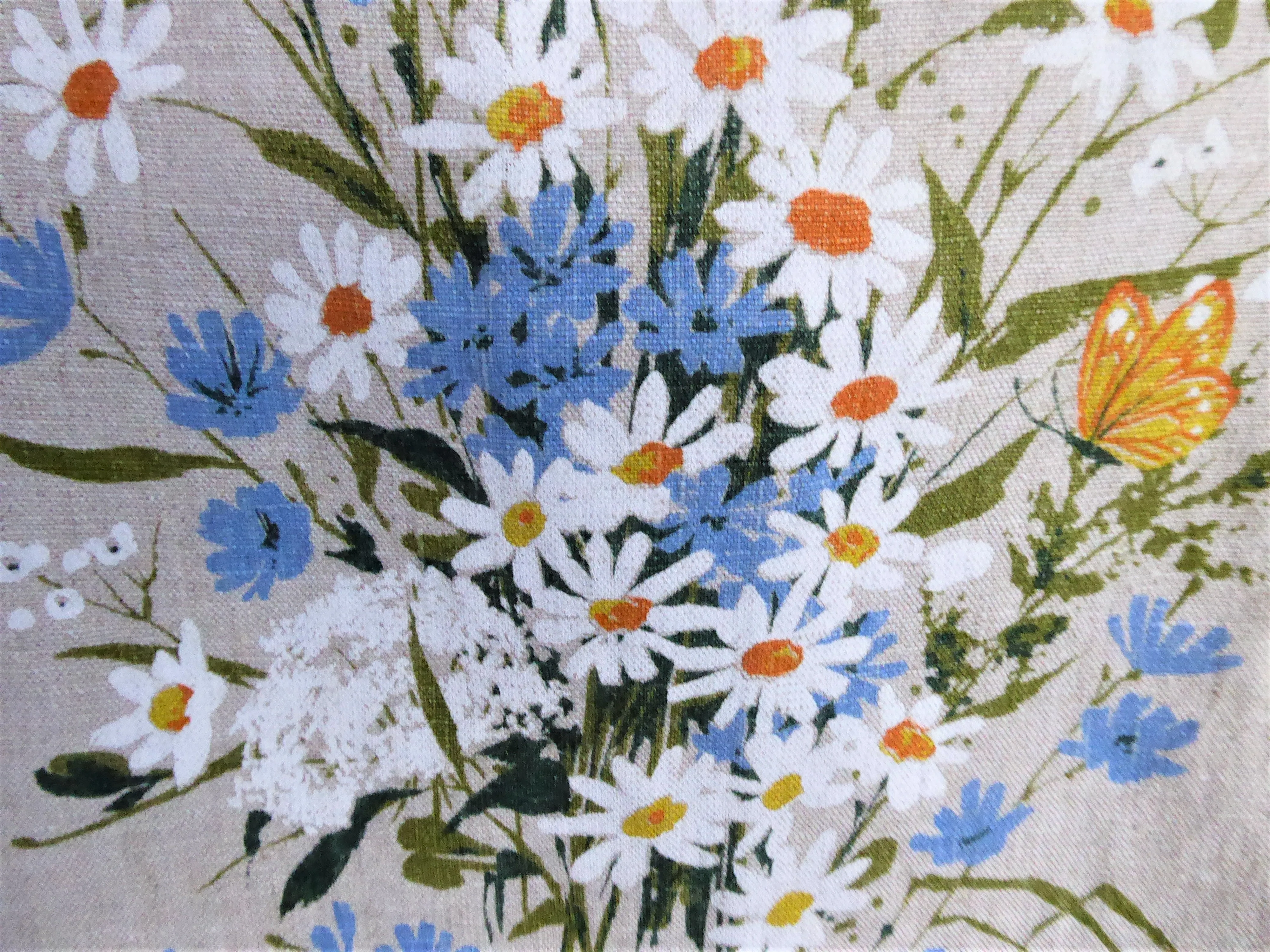 Tea Towel Wildflowers Kay Dee Designs 1970s Natural Linen Artist Signed