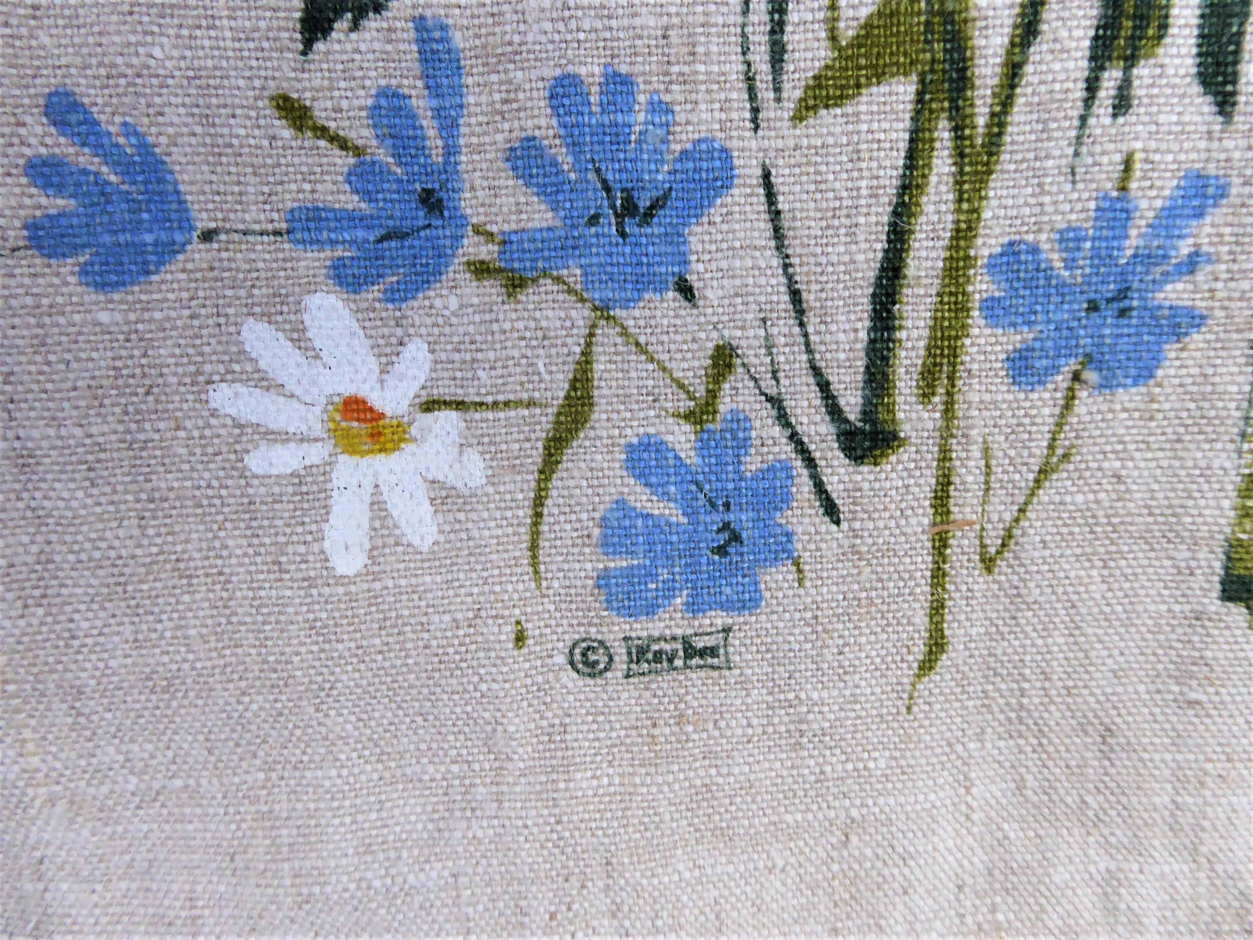 Tea Towel Wildflowers Kay Dee Designs 1970s Natural Linen Artist Signed