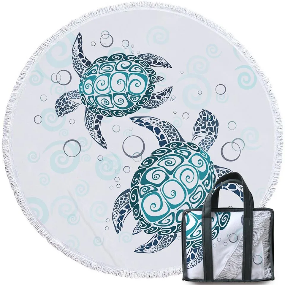 The Turtle Twist Round Beach Towel