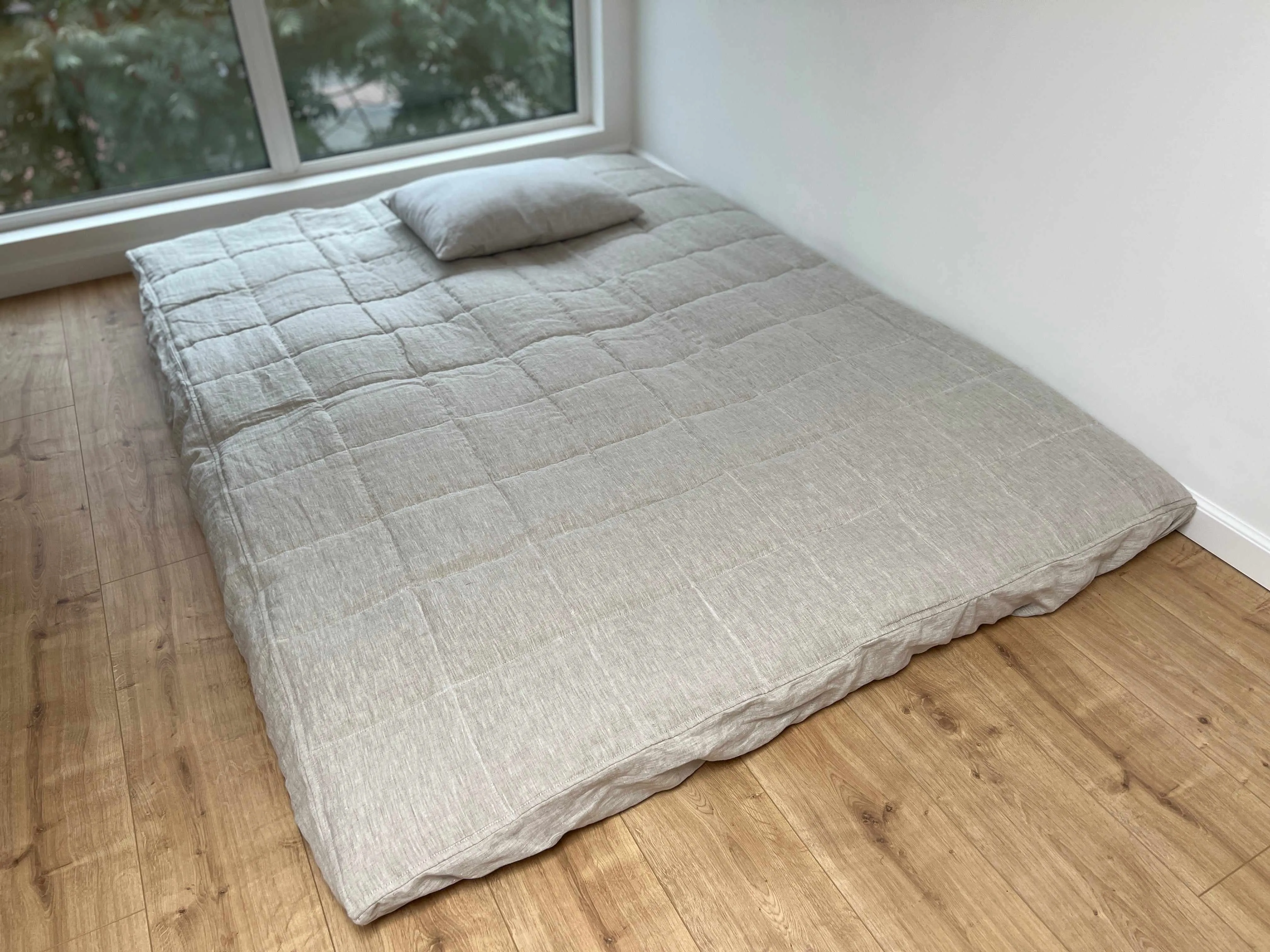 Thick HEMP Floor mat shikibuton mattress Topper futon HEMP fiber filling in natural non-dyed Linen fabric