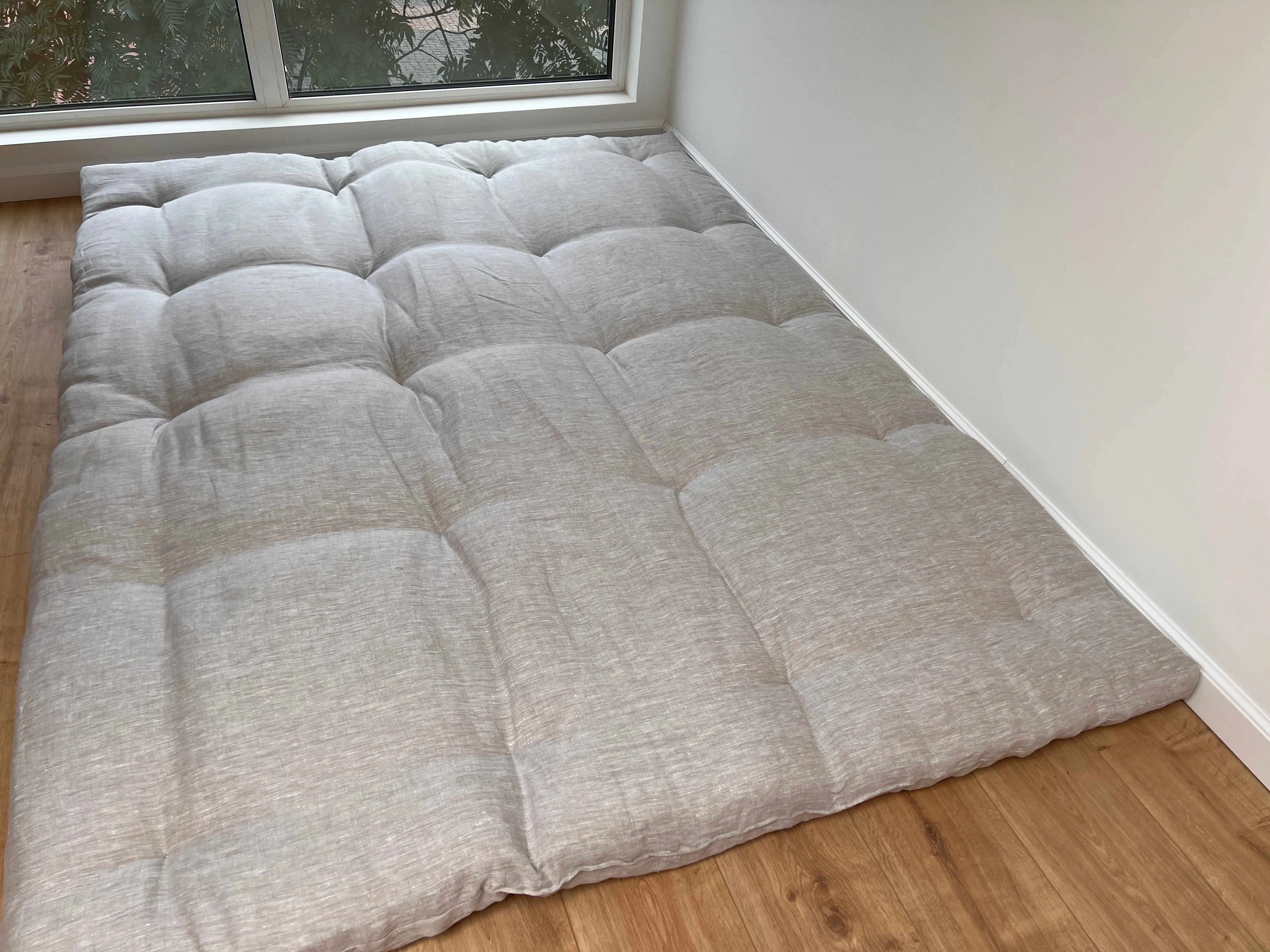 Thick HEMP Floor mat shikibuton mattress Topper futon HEMP fiber filling in natural non-dyed Linen fabric