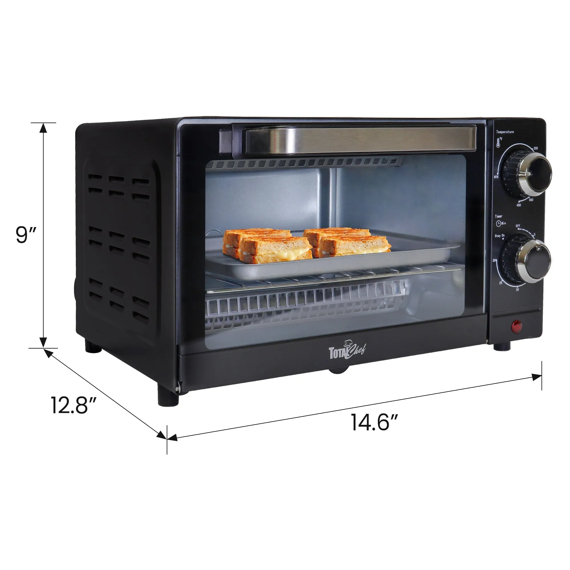 Total Chef 4-Slice Toaster Oven 1000W Black Compact Countertop Oven