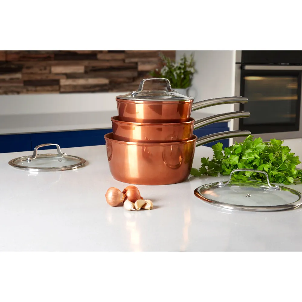 Tower Copper 3 Piece Saucepan Set  - Copper